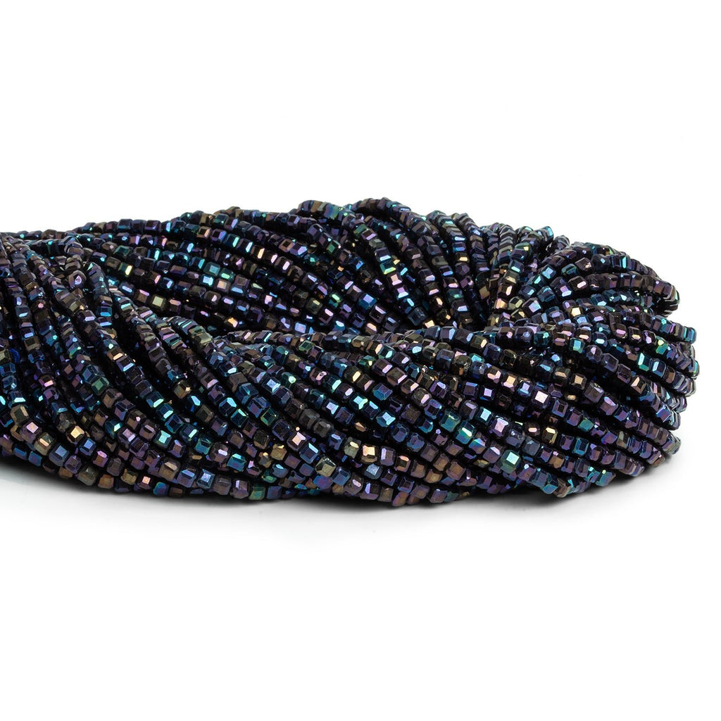 2.5mm Mystic Black Spinel Microfaceted Cubes 12 inch 135 beads - The Bead Traders