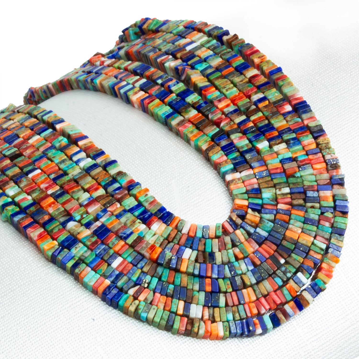 2.5mm Spiny Oyster, Lapis Lazuli & Turquoise Square Heishis 14 inch 320 beads - The Bead Traders