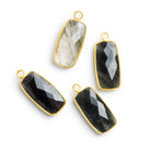 25x11mm Vermeil Bezeled Black Moss Quartz Rectangle Pendant 1 Bead - The Bead Traders