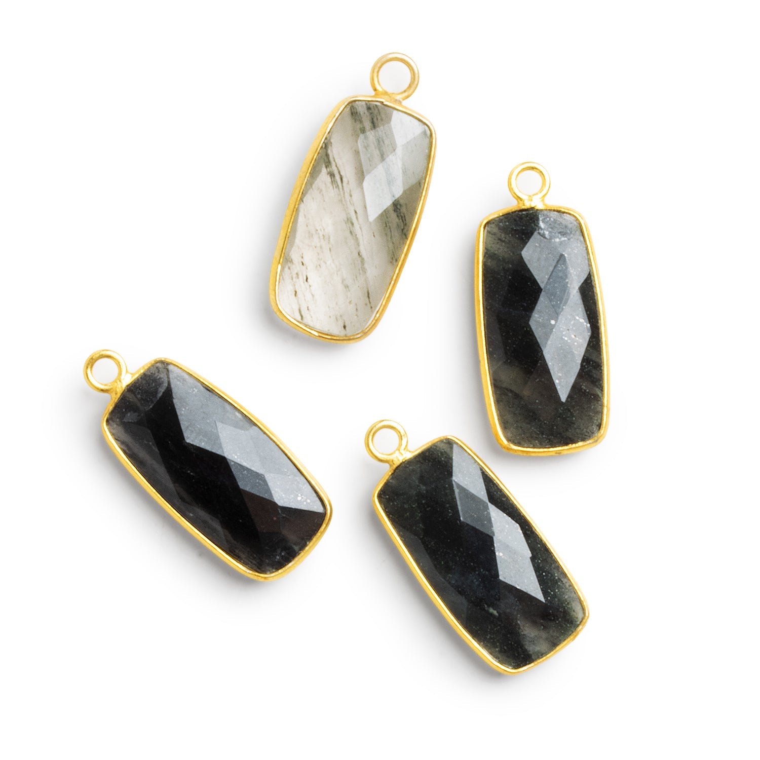 25x11mm Vermeil Bezeled Black Moss Quartz Rectangle Pendant 1 Bead - The Bead Traders