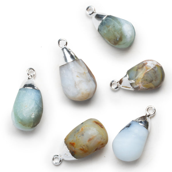 25x12mm Blue Peruvian Opal Silver Leafed Drop Pendant 1 bead