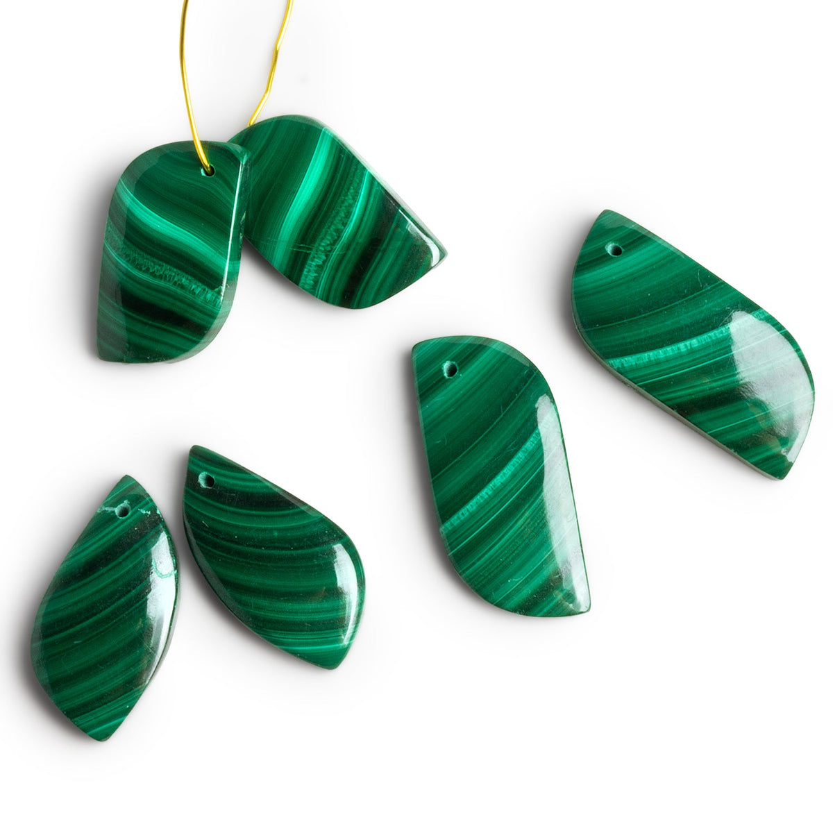 25x12mm Malachite Fancy Shape Focals 2 Beads - The Bead Traders