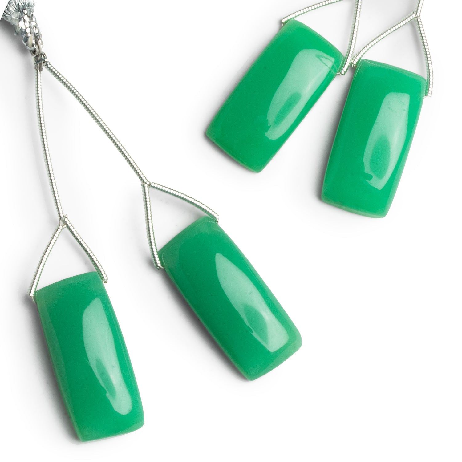 25x12mm Mint Green Chalcedony Rectangle Focals Set of 2 Beads - The Bead Traders