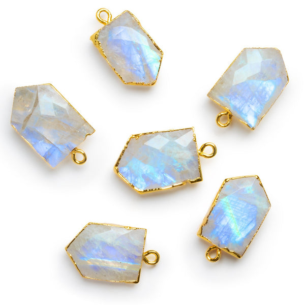 25x14mm Gold Leafed Rainbow Moonstone Pentagon Pendant 1 Bead