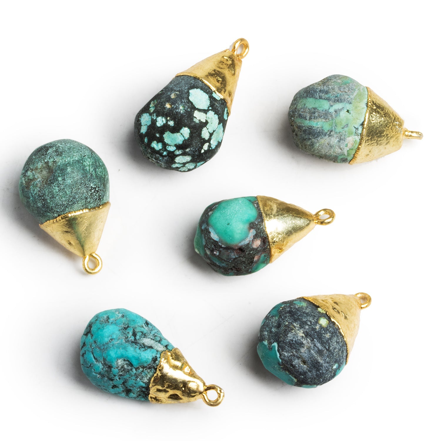 25x15mm Gold Leafed Chinese Turquoise Teardrop Pendant 1 Bead - The Bead Traders
