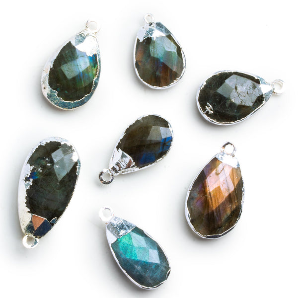 25x15mm Silver Leafed Labradorite Pear Pendant 1 Bead