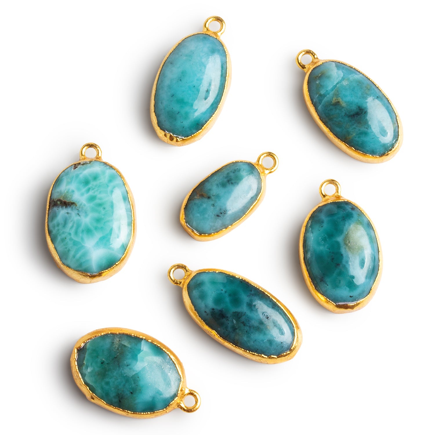25x16mm Gold Leafed Larimar Plain Oval Pendant 1 Bead - The Bead Traders