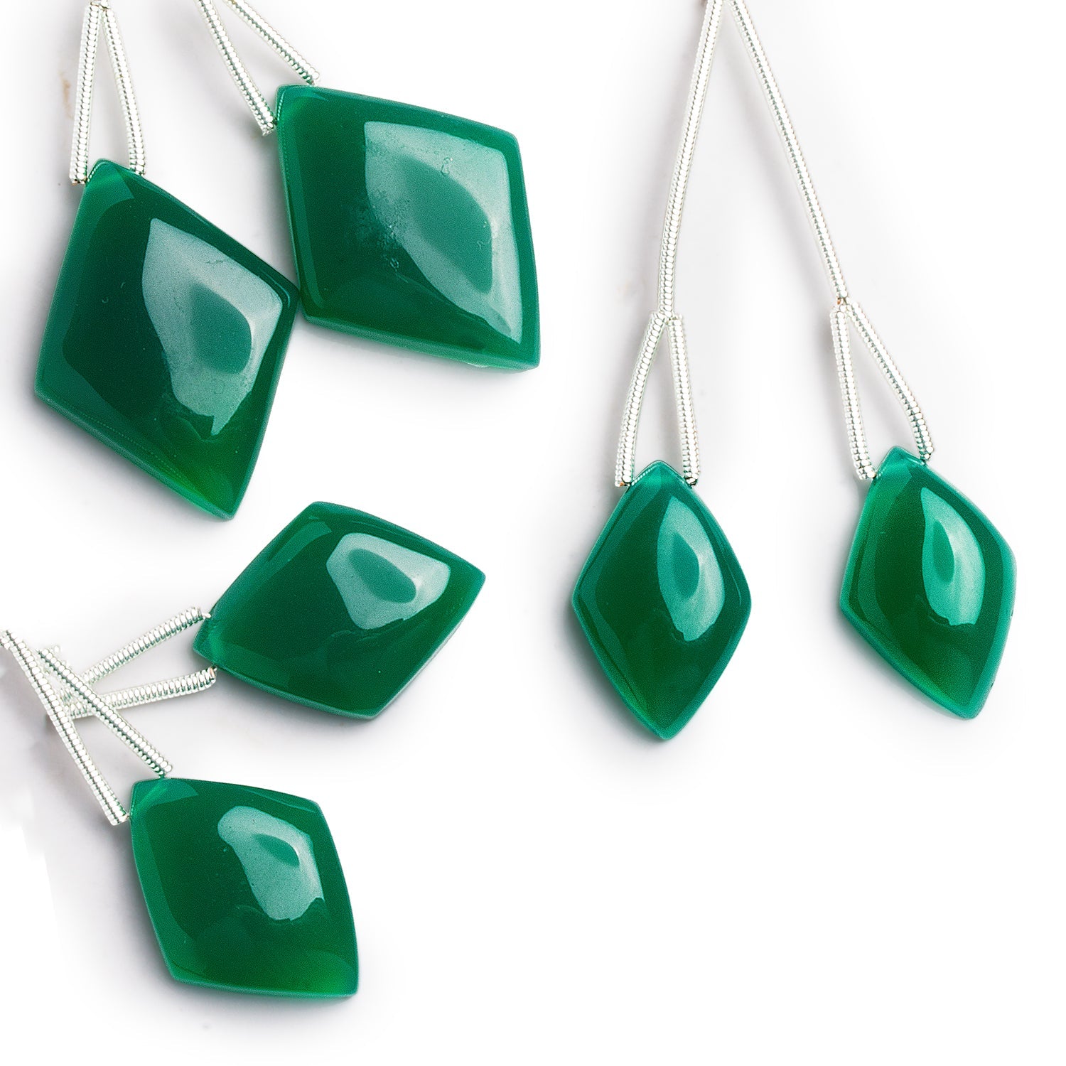 25x17mm Dark Green Chalcedony Diamond Focals Set of 2 Beads - The Bead Traders