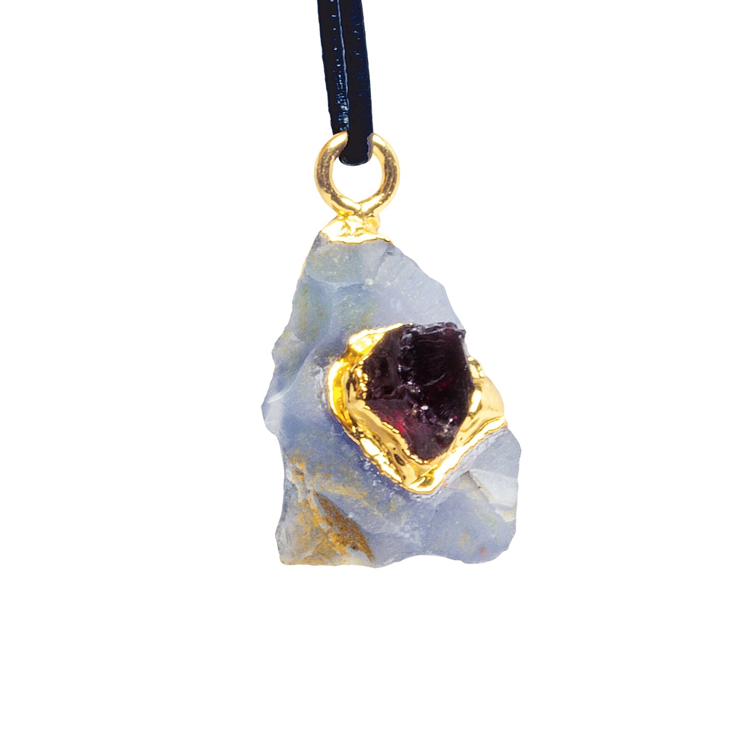 25x17mm Double Leafed Turkish Chalcedony w/ Garnet Pendant 1 Bead - The Bead Traders