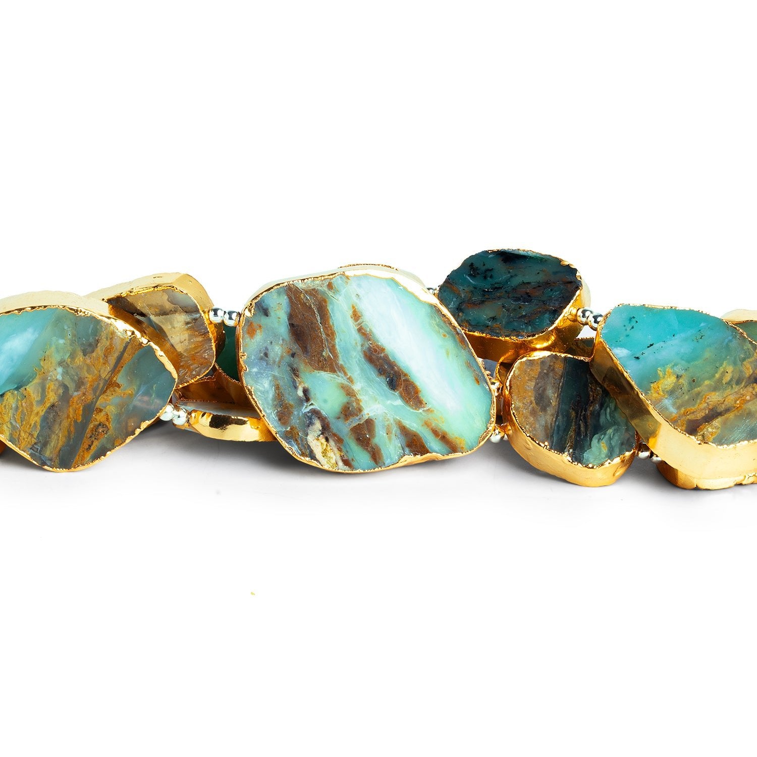 25x17mm Gold Leafed Blue Peruvian Opal Slices 9 inch 11 beads - The Bead Traders