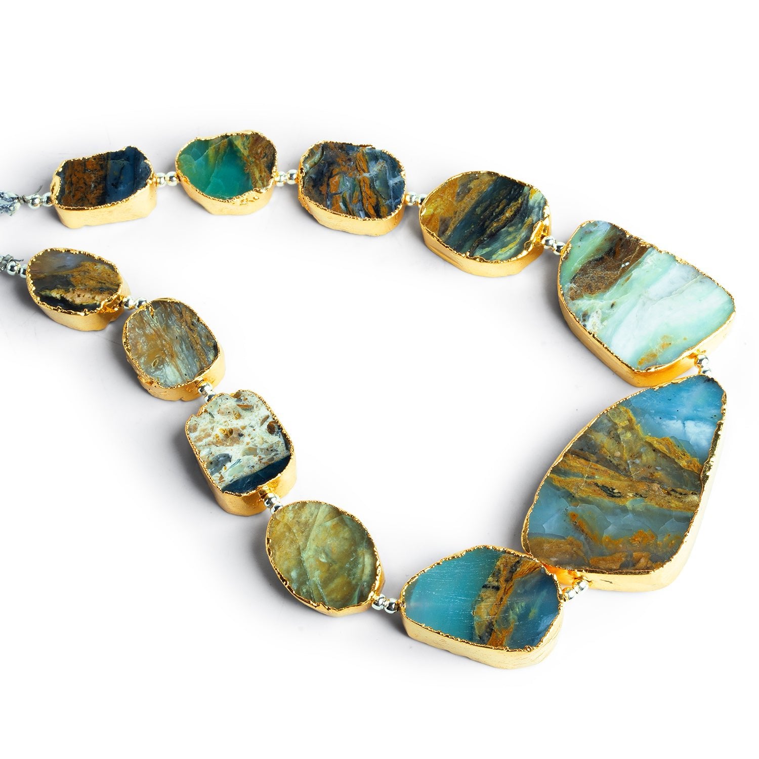 25x17mm Gold Leafed Blue Peruvian Opal Slices 9 inch 11 beads - The Bead Traders