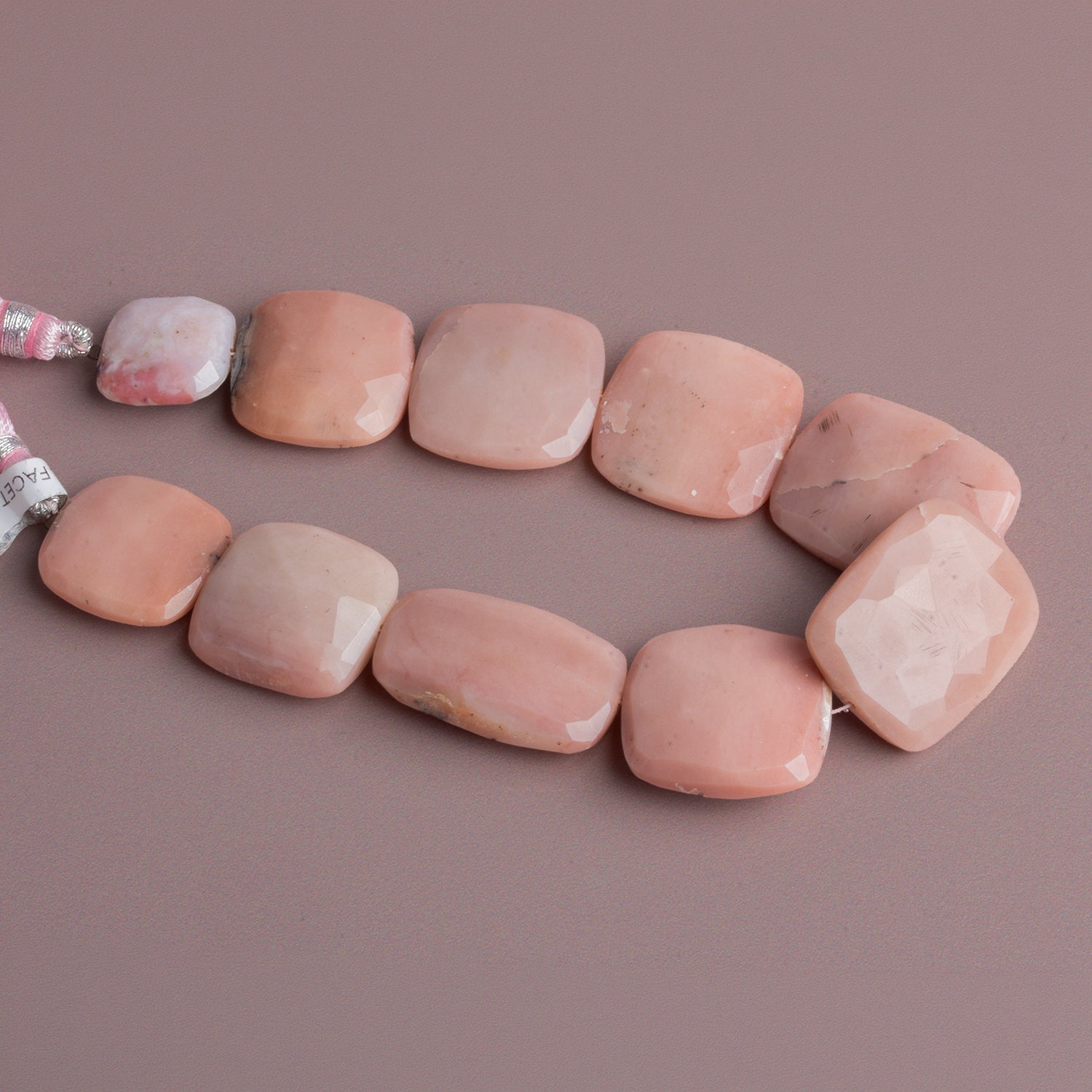 25x20mm Pink Peruvian Opal Faceted Rectangles 8 inch 8 beads - The Bead Traders