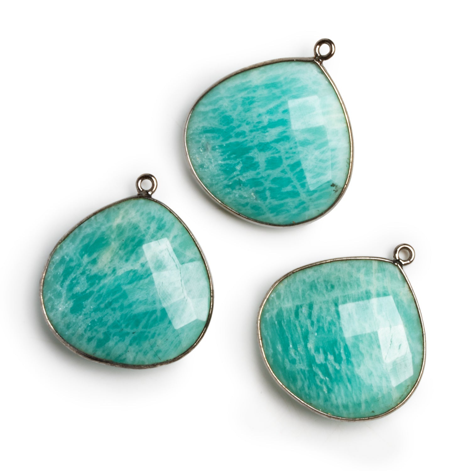 26mm Black Gold Bezeled Amazonite Faceted Heart Pendant - The Bead Traders