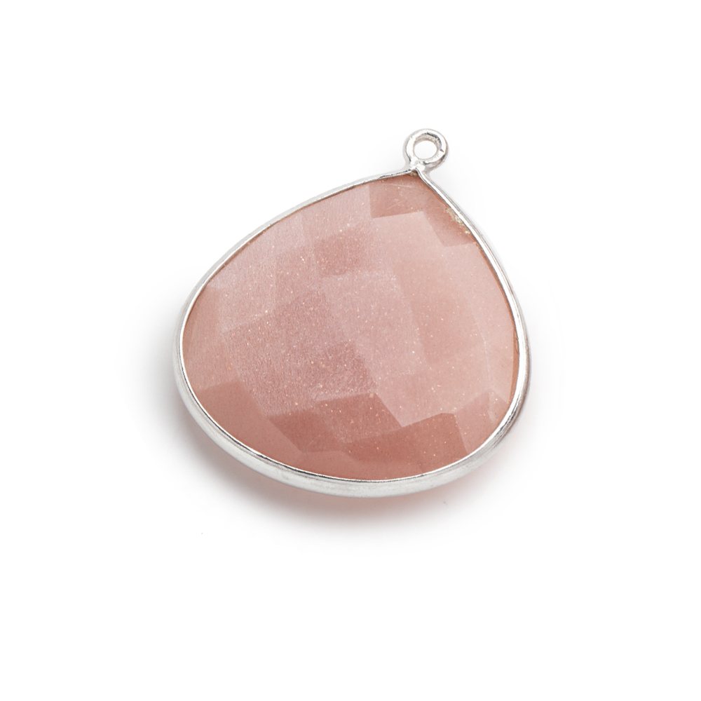 26mm Silver Bezeled Angel Skin Peach Moonstone Heart Pendant 1 Bead - The Bead Traders