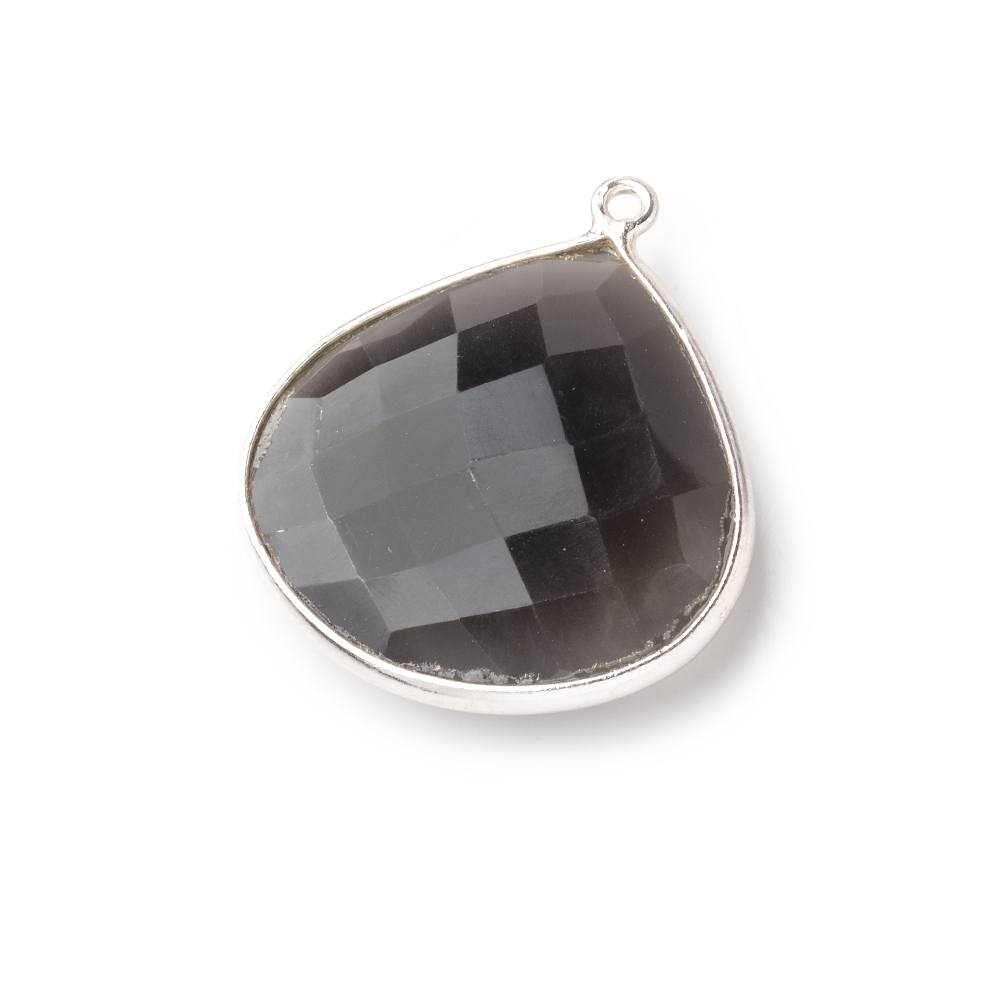 26mm Silver Bezeled Dark Grey Moonstone Heart Pendant 1 Bead - The Bead Traders
