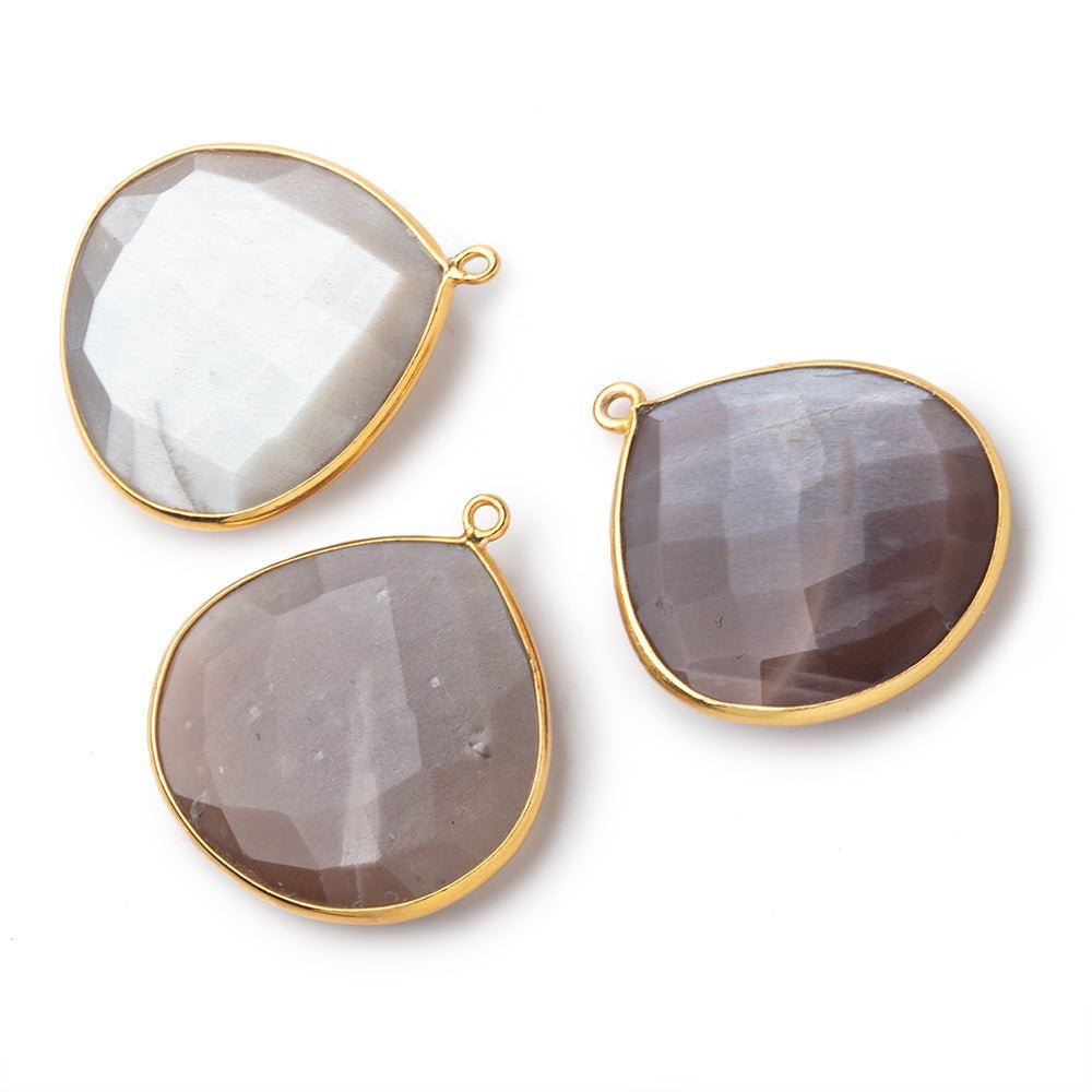 26mm Vermeil Bezeled Chocolate Moonstone Heart Pendant 1 Bead - The Bead Traders
