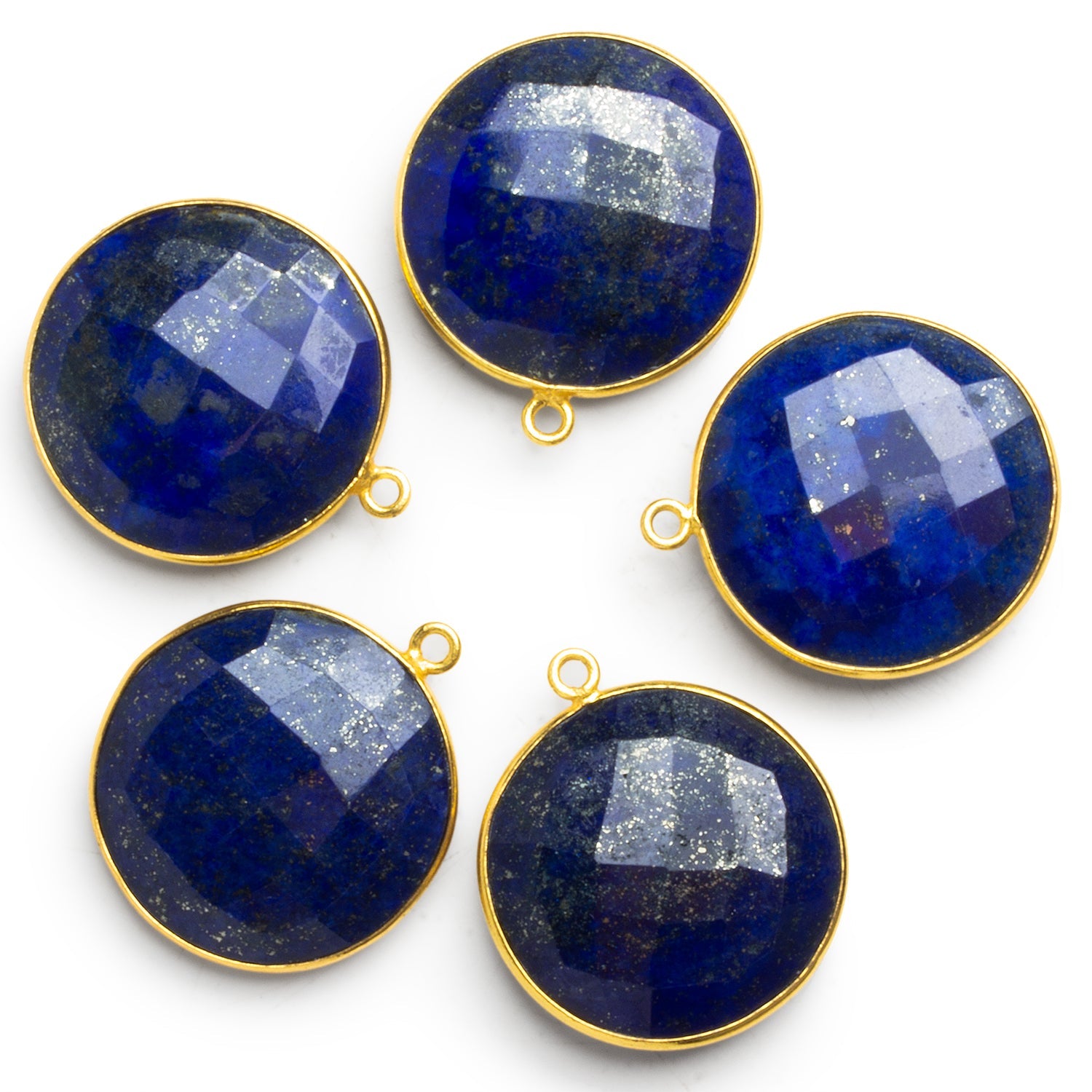 26mm Vermeil Bezeled Lapis Lazuli Coin Connector 1 Bead - The Bead Traders
