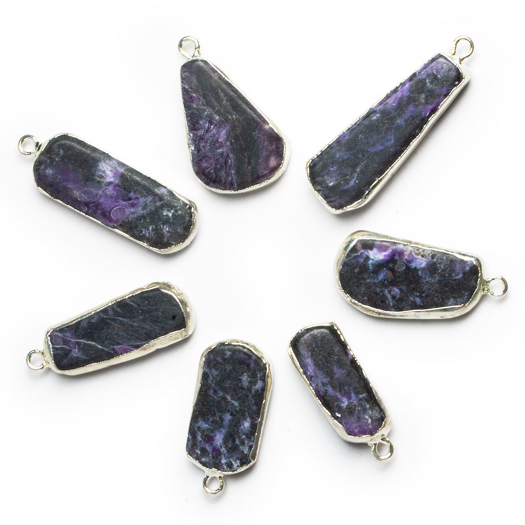 26x11mm Silver Leafed Charoite Nugget Pendant 1 Bead - The Bead Traders