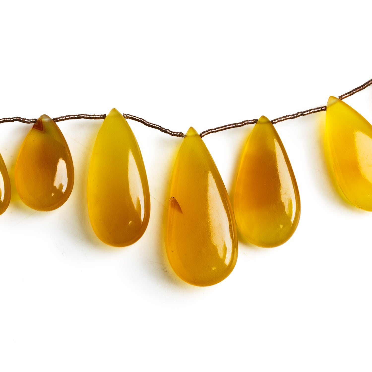 26x13mm Canary Yellow Chalcedony Plain Pears 7 inch 11 beads - The Bead Traders