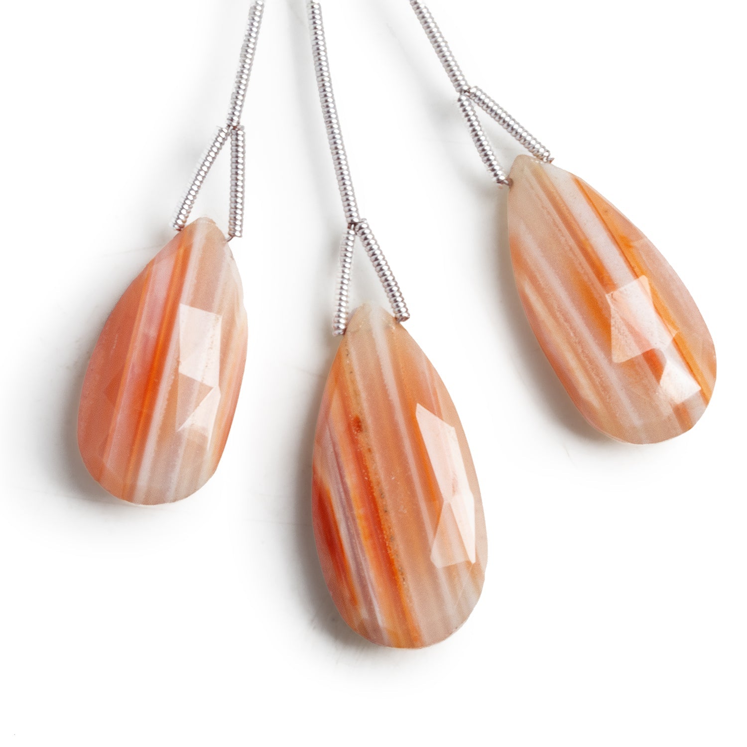 26x13mm Orange Banded Agate Pear Focals 3 Beads - The Bead Traders