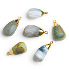 26x15mm Blue Peruvian Opal Gold Leafed Drop Pendant 1 bead - The Bead Traders