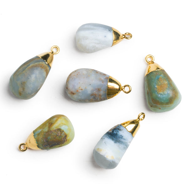 26x15mm Blue Peruvian Opal Gold Leafed Drop Pendant 1 bead