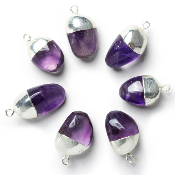 26x15mm Silver Leafed Amethyst Plain Nugget Pendant 1 Bead
