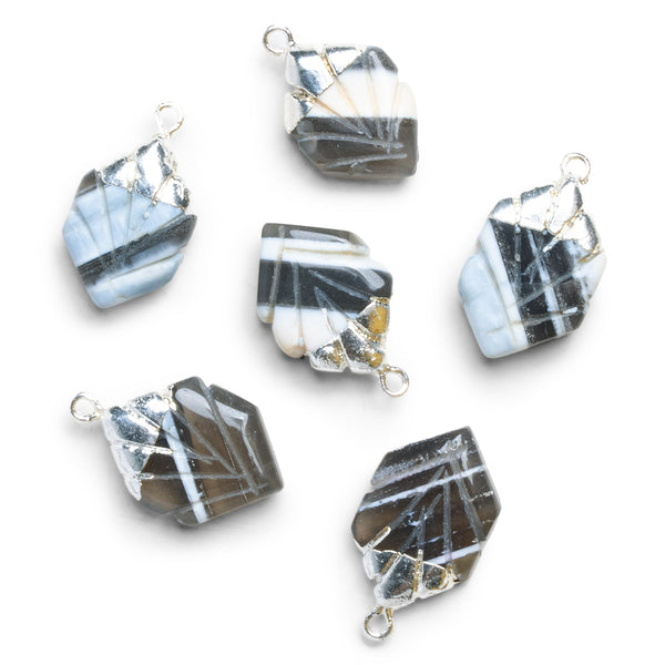 26x16mm Silver Leafed Denim Opal with Agate Carved Hexagon Pendant