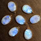 26x17mm Gold Leafed Rainbow Moonstone Oval Pendant 1 Bead - The Bead Traders