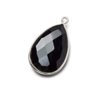 26x17mm Silver Bezeled Black Chalcedony faceted pear Pendant 1 bead - The Bead Traders