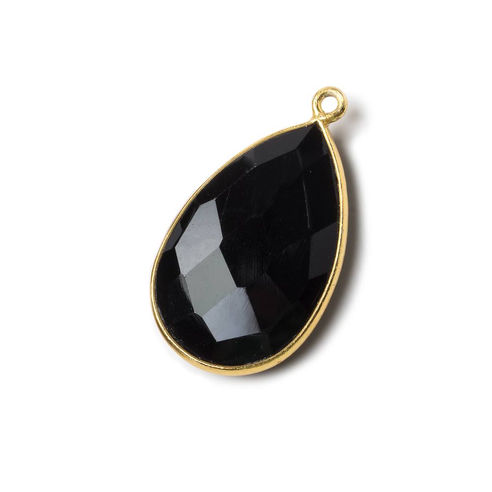 26x17mm Vermeil Bezel Black Chalcedony faceted pear Pendant 1 bead - The Bead Traders