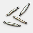 26x4mm Black Gold Bezeled White Biwa Connectors Set of 4 beads - The Bead Traders