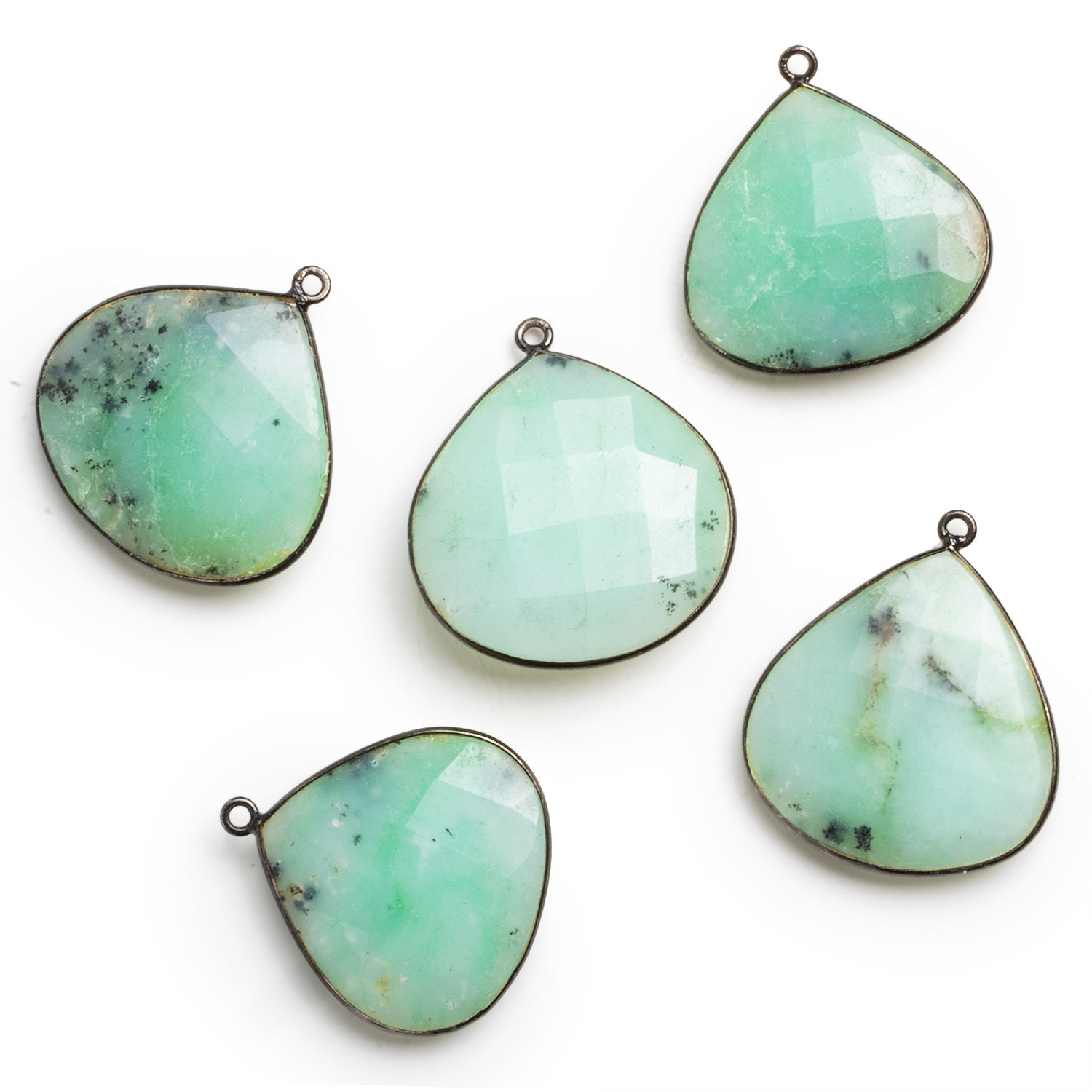 27mm Black Gold Bezeled Chrysoprase Faceted Heart Pendant - The Bead Traders
