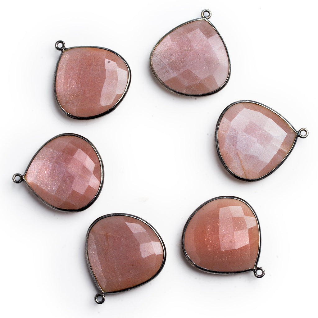 27mm Black Gold Bezeled Peach Moonstone Heart Pendant 1 Bead - The Bead Traders