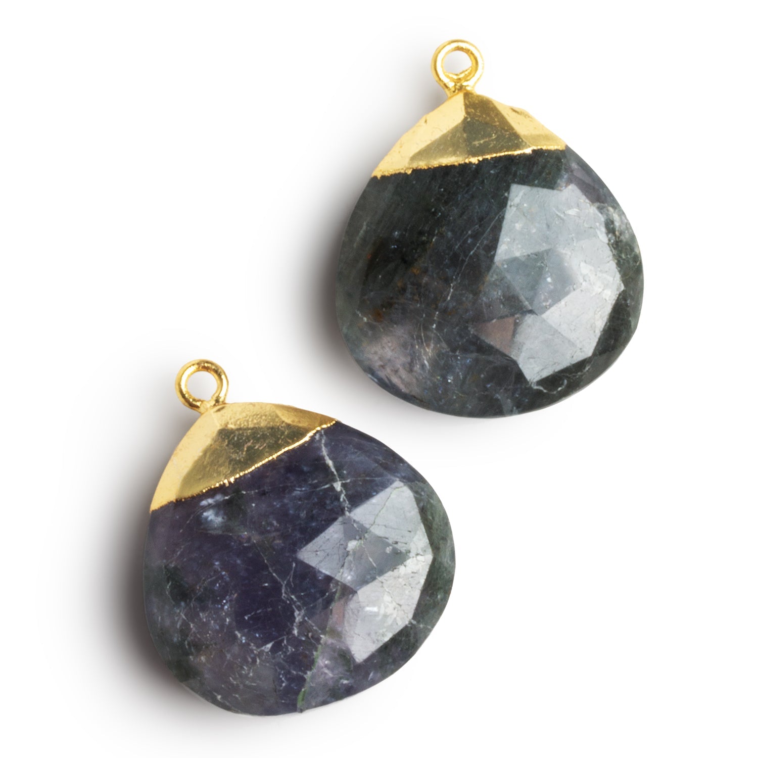 27mm Gold Leafed Iolite Faceted Heart Pendant 1 Bead - The Bead Traders