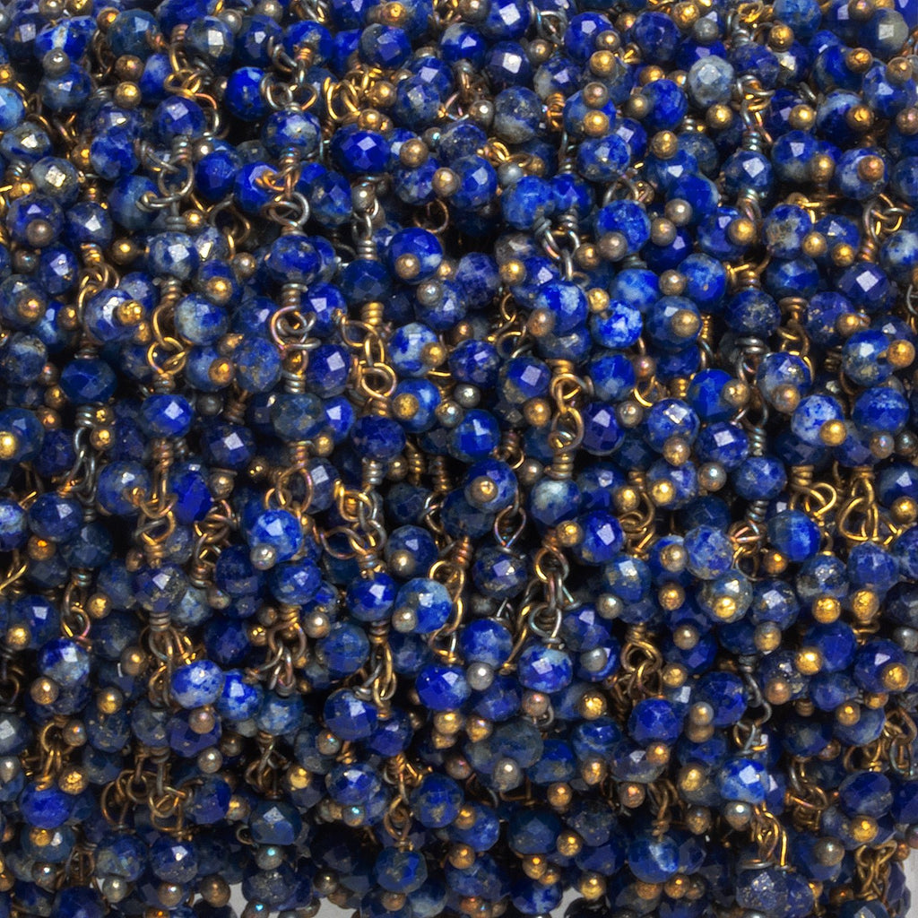 2.7mm Lapis Lazuli Round Gold Dangling Chain 85 beads - The Bead Traders