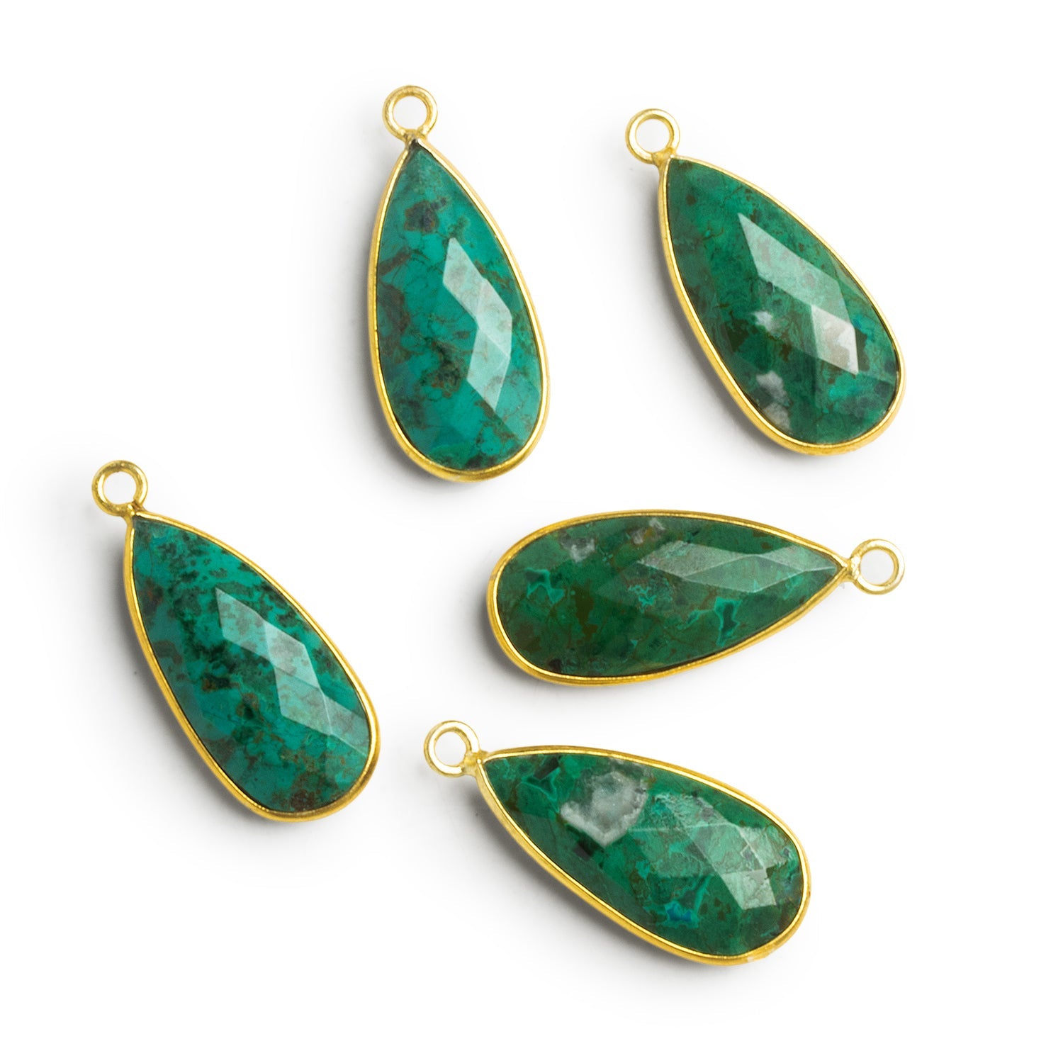 27x11mm Vermeil Bezeled Chrysocolla Pear Pendant 1 Bead - The Bead Traders