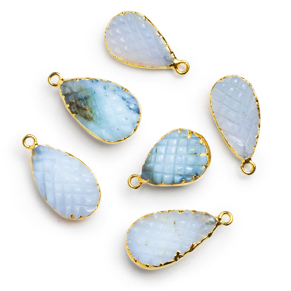 27x15mm Blue Peruvian Opal Gold Leafed Carved Pear Pendant 1 Bead