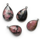 27x17mm Black Gold Bezeled Rhodonite Faceted Pear Pendant - The Bead Traders