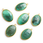 27x18mm Vermeil Bezeled Chrysoprase Faceted Oval Pendant - The Bead Traders