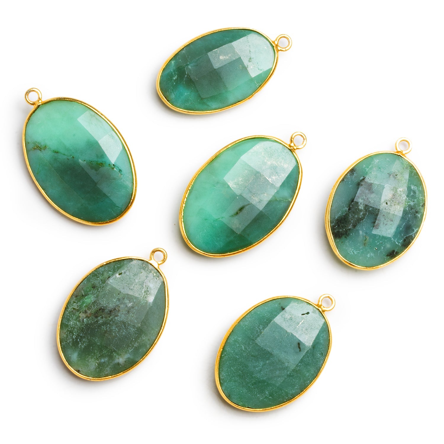 27x18mm Vermeil Bezeled Chrysoprase Faceted Oval Pendant - The Bead Traders