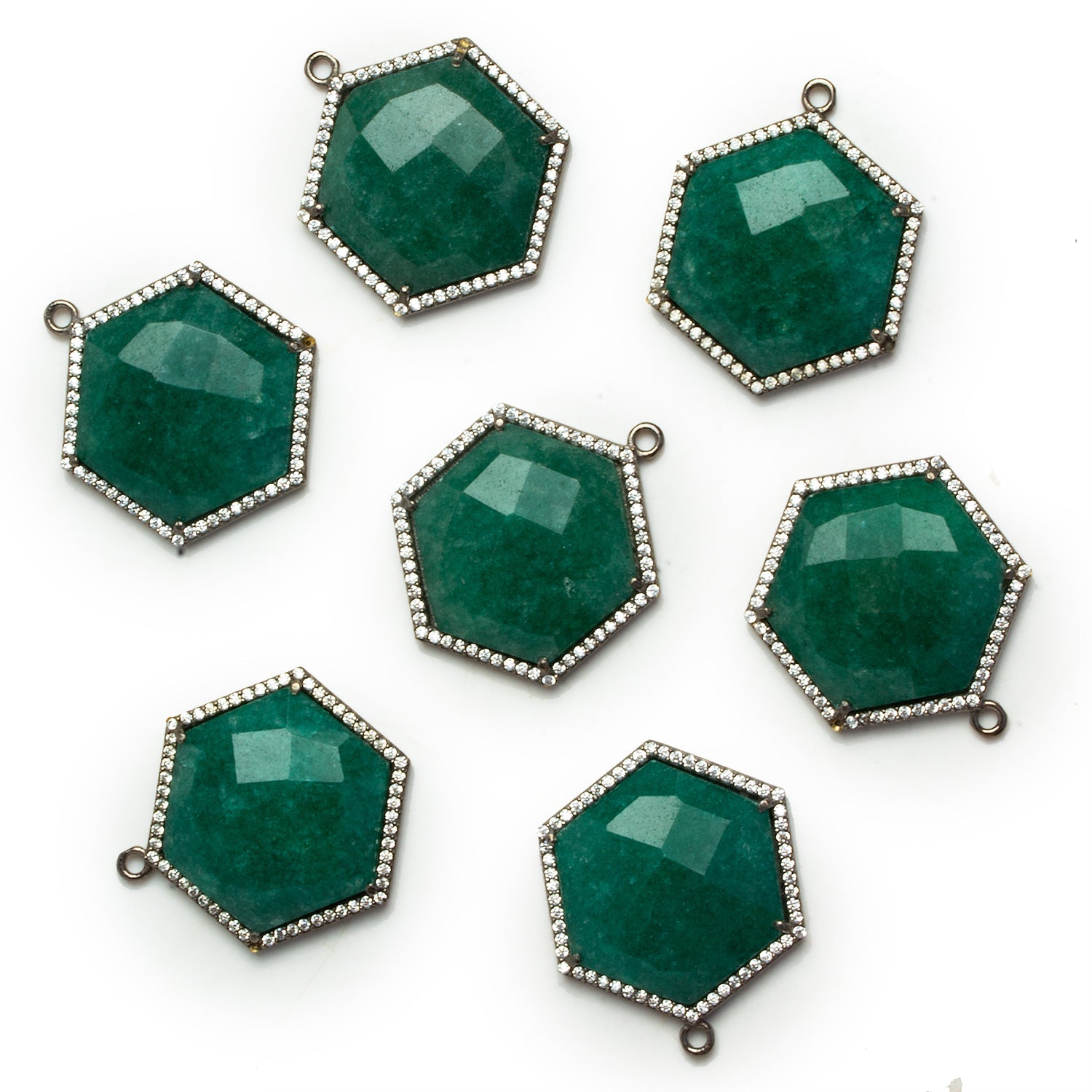 27x21mm Black Gold Bezeled Green Aventurine Hexagon CZ Pavé Halo Pendant 1 Bead - The Bead Traders