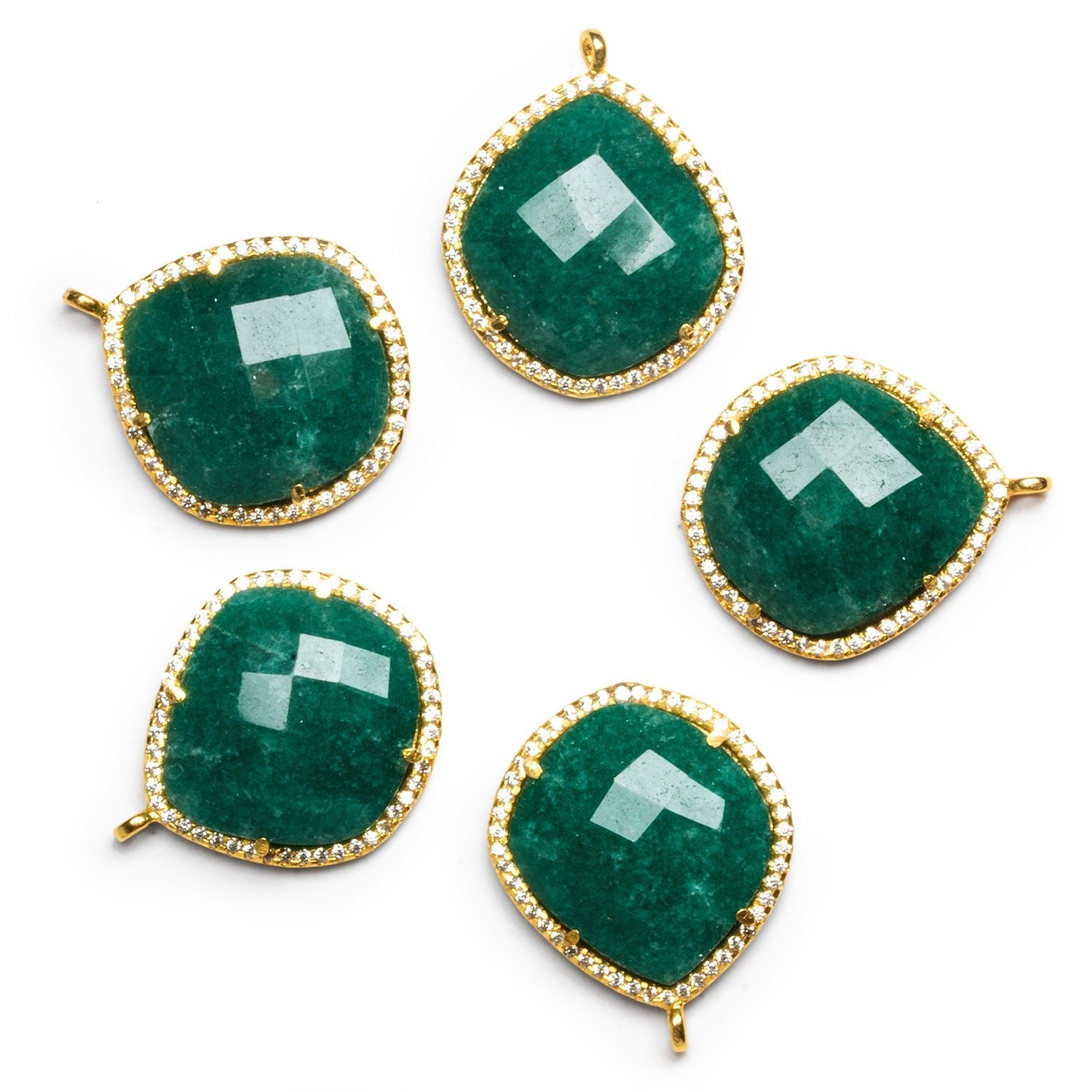 27x21mm Vermeil Bezeled Aventurine Fancy Heart CZ Pavé Halo Pendant 1 Bead - The Bead Traders