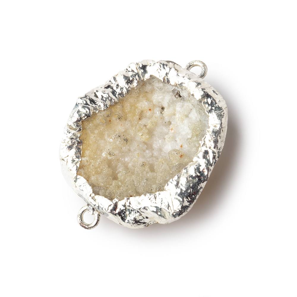 27x25mm Silver Leafed Winter White Agate Drusy Connector 1 Bead - The Bead Traders