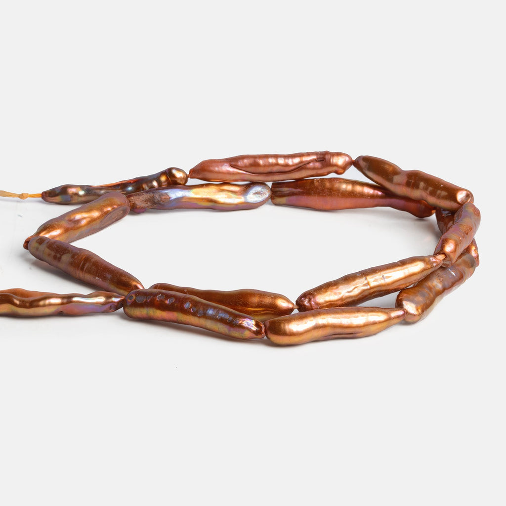 27x5mm Copper Biwa Freshwater Pearls 16 inch 13 beads - The Bead Traders