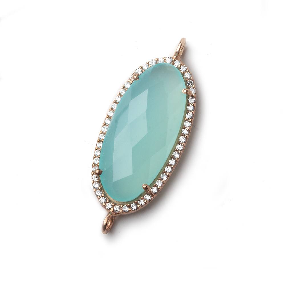 28x14mm Rose Gold CZ Bezel Seafoam Chalcedony Oval Connector 1 Piece - The Bead Traders