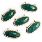 28x15mm Vermeil Bezeled Aventurine Oval CZ Pavé Halo Connector 1 Bead - The Bead Traders