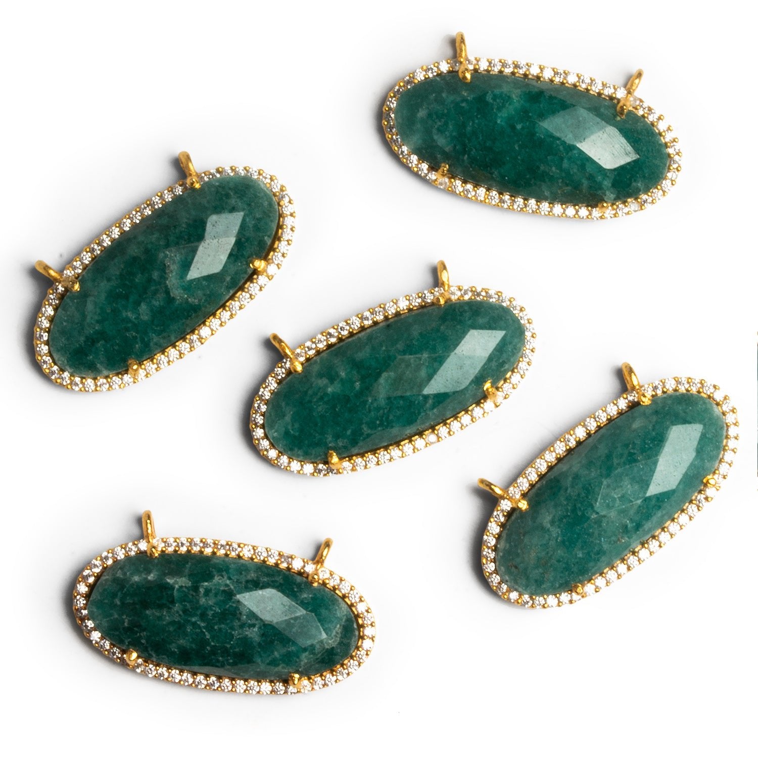 28x15mm Vermeil Bezeled Aventurine Oval CZ Pavé Halo Connector 1 Bead - The Bead Traders