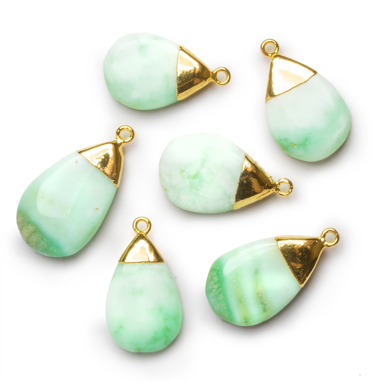 28x17mm Chrysoprase Gold Leafed Pear Pendant 1 Bead - The Bead Traders