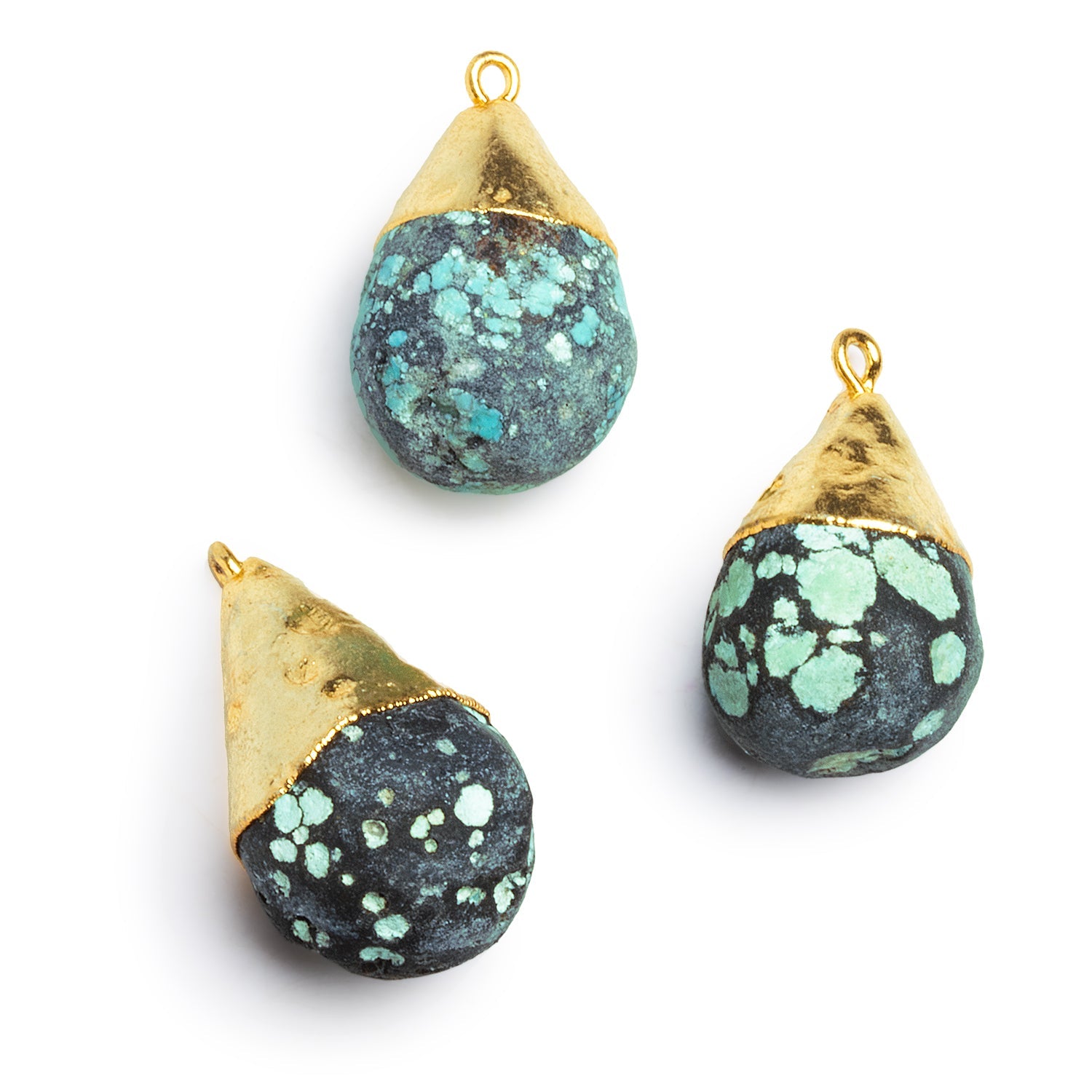 28x17mm Gold Leafed Chinese Turquoise Teardrop Pendant 1 Bead - The Bead Traders